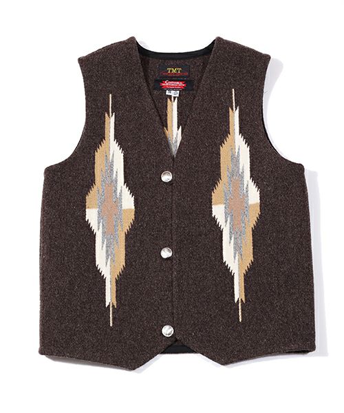 TMT ティーエムティー ベスト 17AW ネイティブ 柄 リバーシブル デニム ダウンベスト DENIM REVERSIBLE DOWN VEST  ブラック M｜男性用