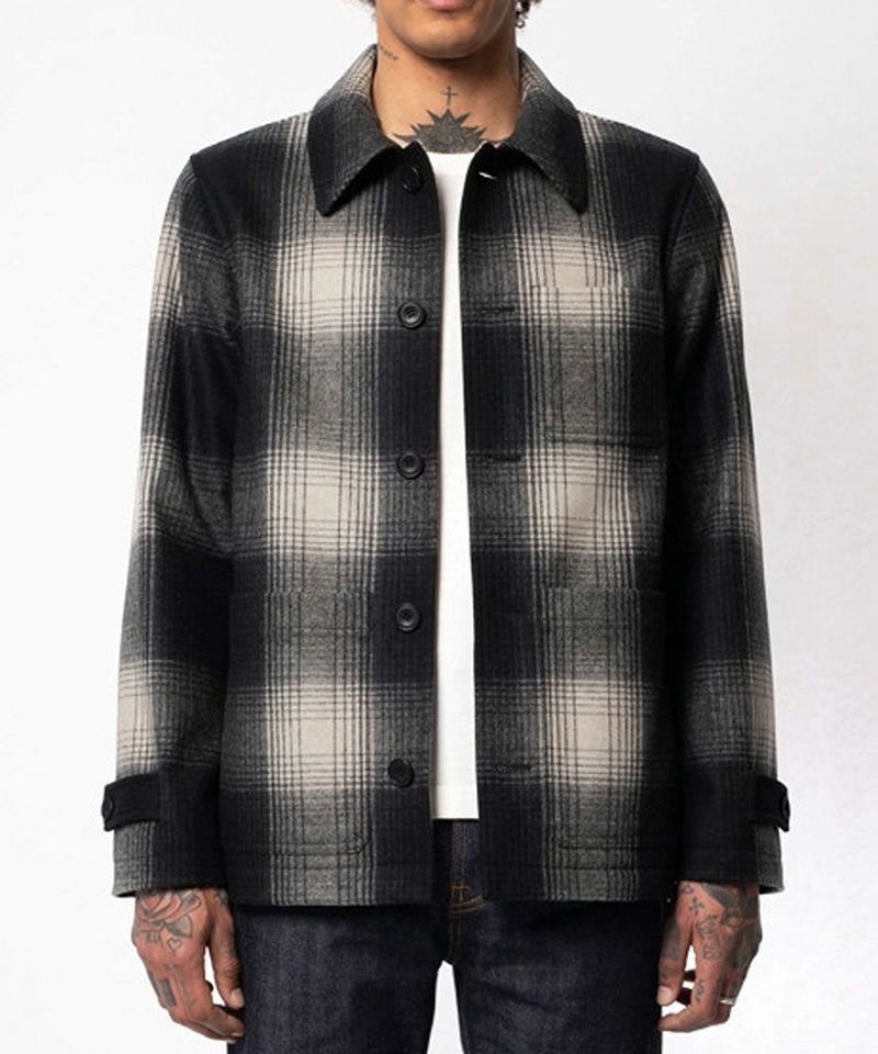 Nudie Jeans(ヌーディージーンズ)】Mangan Shadow Check Jacket Black