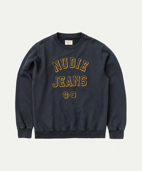 75%OFF【Nudie Jeans(ヌーディージーンズ)】Lasse Nudie Jeans CO Navy スウェット(150487)