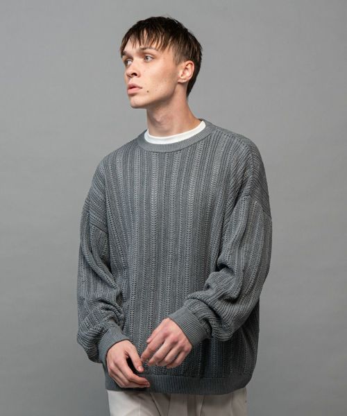 MROLIVE(ミスターオリーブ)】12G POLYESTER KNIT -LINKS JACQUARD CREW