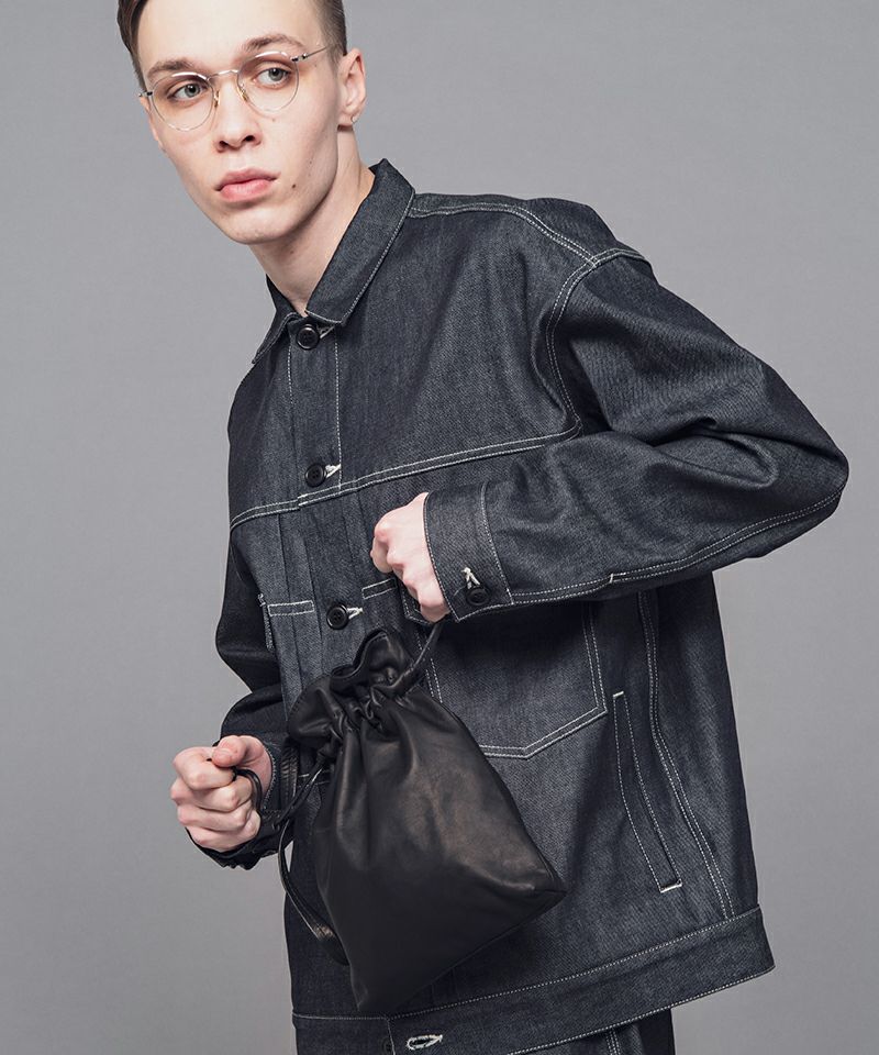 MR.OLIVE E.O.I】 WATER PROOF LIGHT LEATHER -DRAWSTRING BAG 巾着