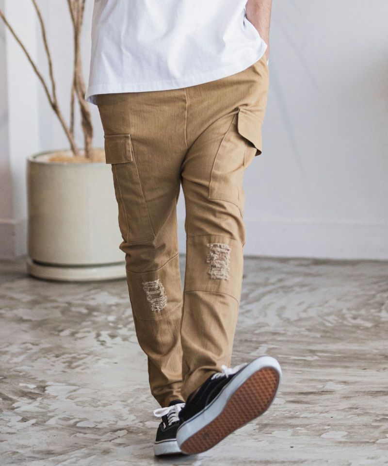 30%OFF【CAMBIO(カンビオ)】Stretch Back Satin Damage Cargo Pants