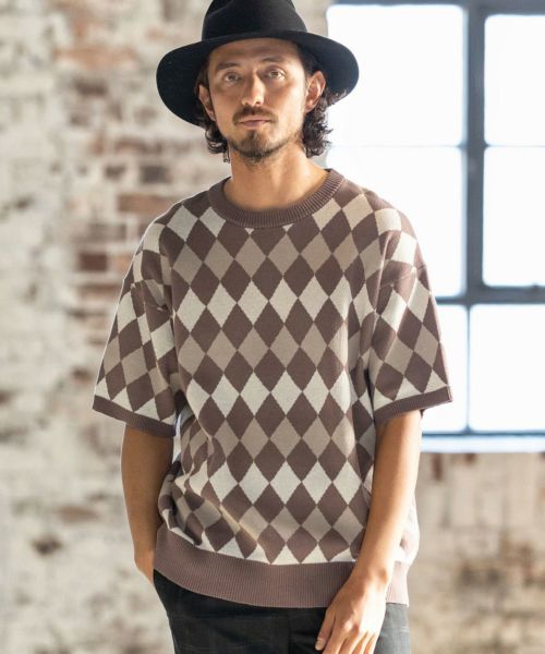 50%OFF【FACTOTUM(ファクトタム)】C-C 7G Argyle Cardigan Knit