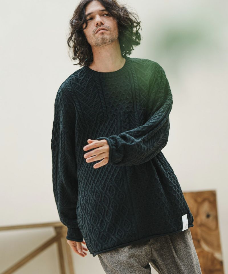 CAMBIO(カンビオ)】Patchwork Like Cable Knit Pullover プルオーバー(PF-222-004) | CAMBIO  カンビオ