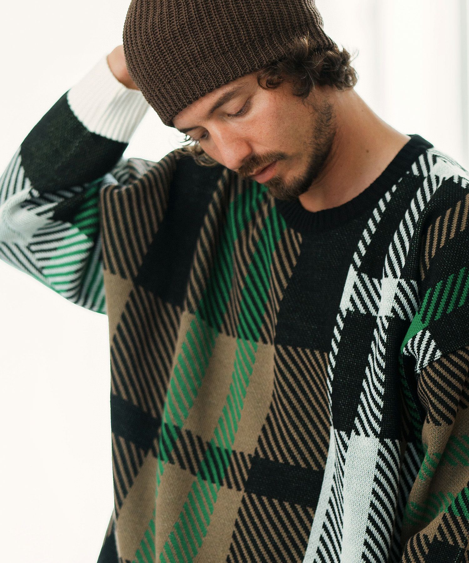【ANGENEHM(アンゲネーム)】【予約販売10月上旬～中旬入荷】Flip Check Knit Pullover (MADE IN JAPAN) ニット(ANG22AW-015)
