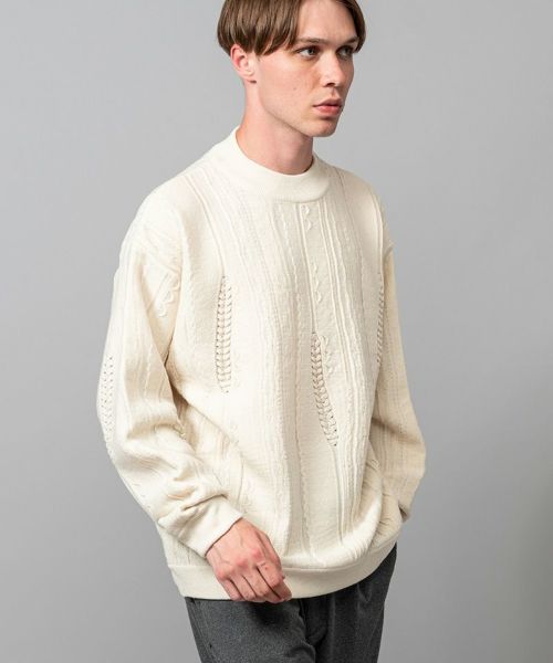 MROLIVE(ミスターオリーブ)】12G POLYESTER KNIT -LINKS JACQUARD CREW