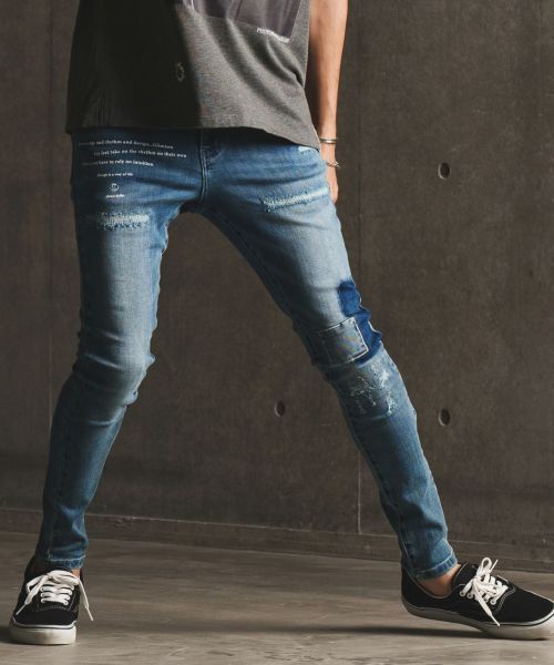 30%OFF【GLIMCLAP(グリムクラップ)】Patchwork design tight-fit denim