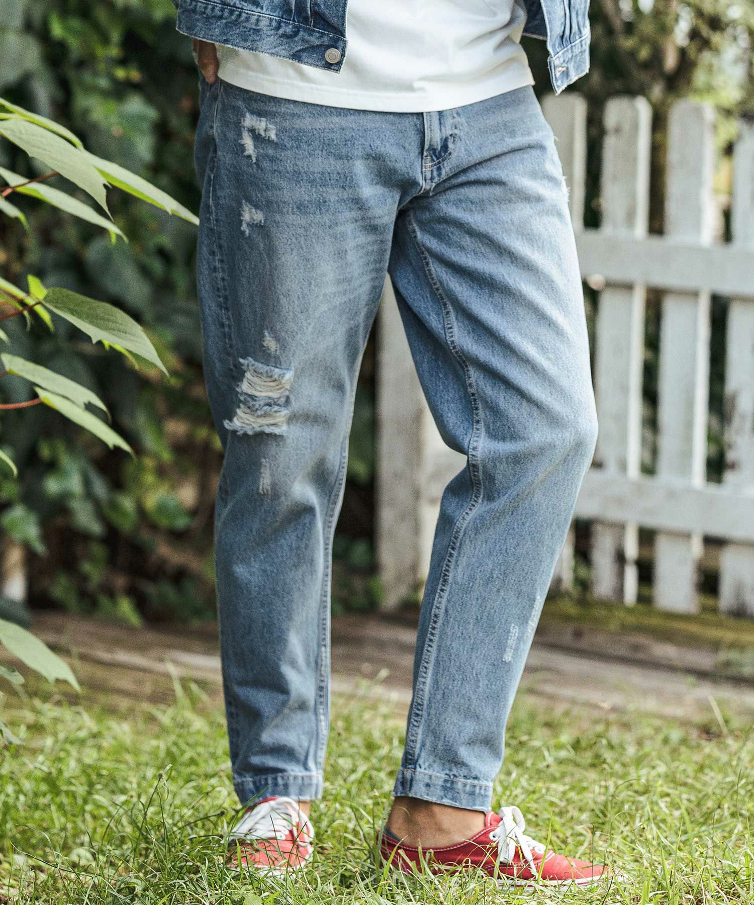 CAMBIO(カンビオ)】ダメージ加工バルーンデニムパンツ(22138CM 