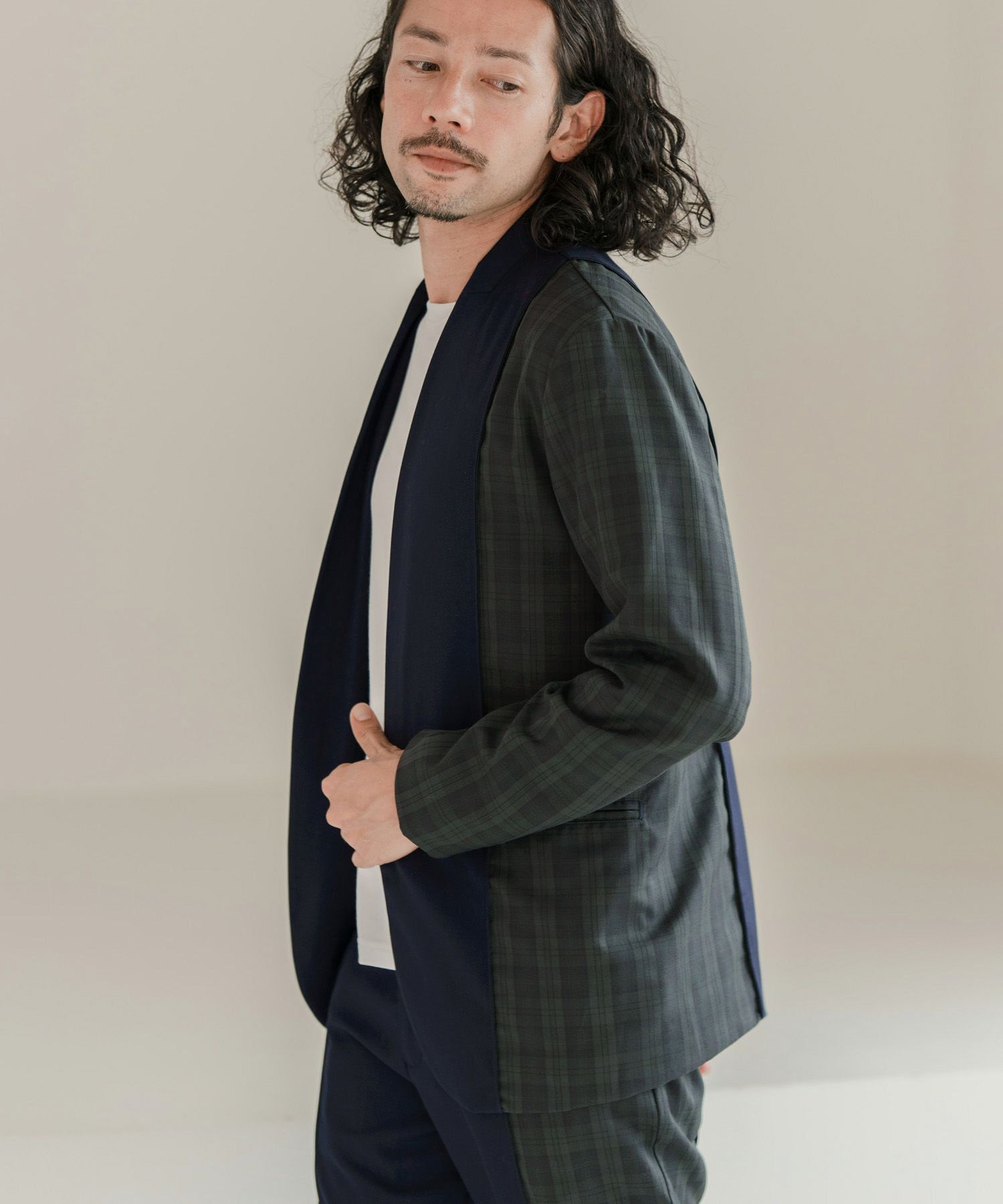 60%OFF【CAMBIO(カンビオ)】チェック切替テーラードジャケット