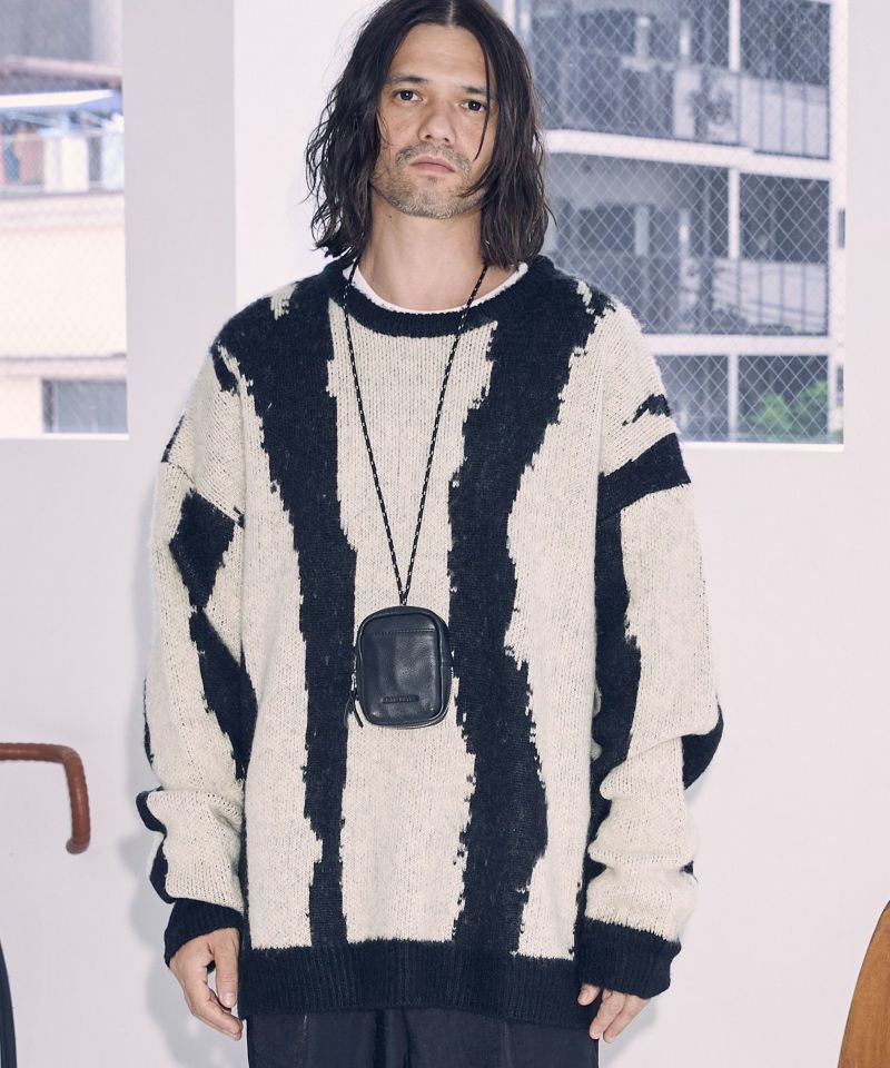 ADAM PATEK(アダムパテック)】mohair mixed crewneck zebra ニット