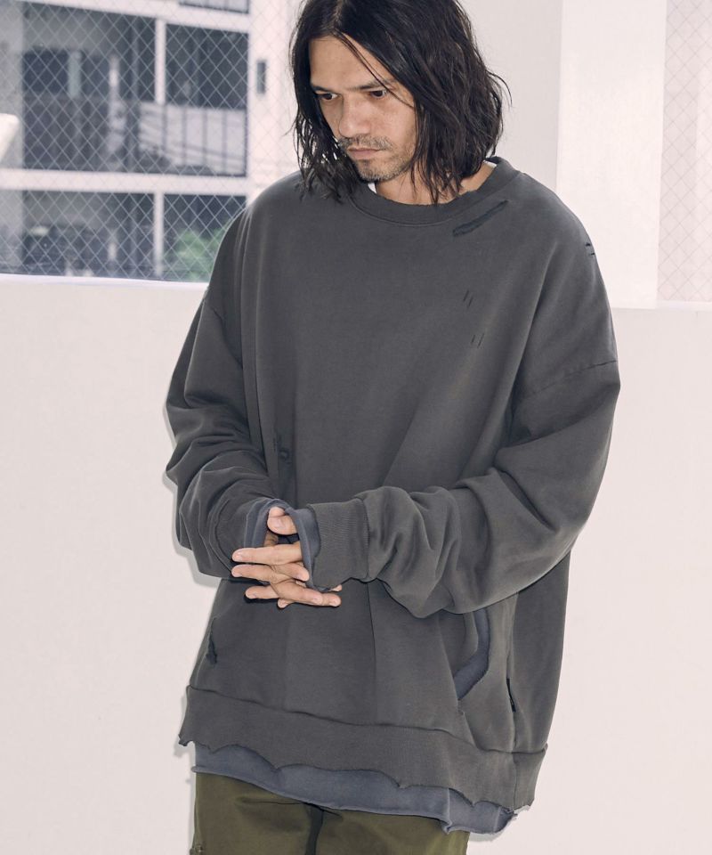 ADAM PATEK(アダムパテック)】damage Layered crewneck スウェット