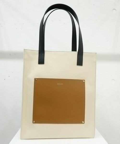 CULLNI(クルニ)】Belt Handle Leather ＆ Canvas Combination Tote Bag