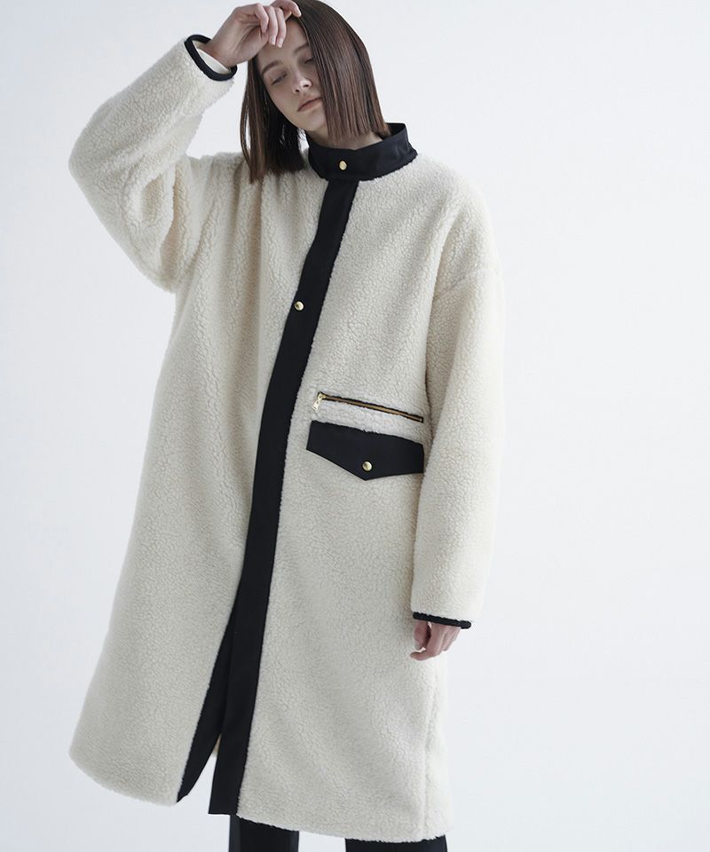 30％off【CULLNI(クルニ)】Wool Mix Boa Stand Collar Long Coat コート(22-AW-021)