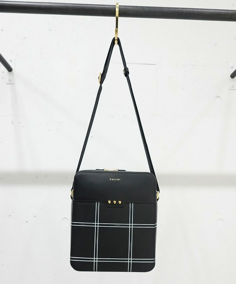 CULLNI(クルニ)】Square Check Leather Shoulder Bag バッグ(BG-016B