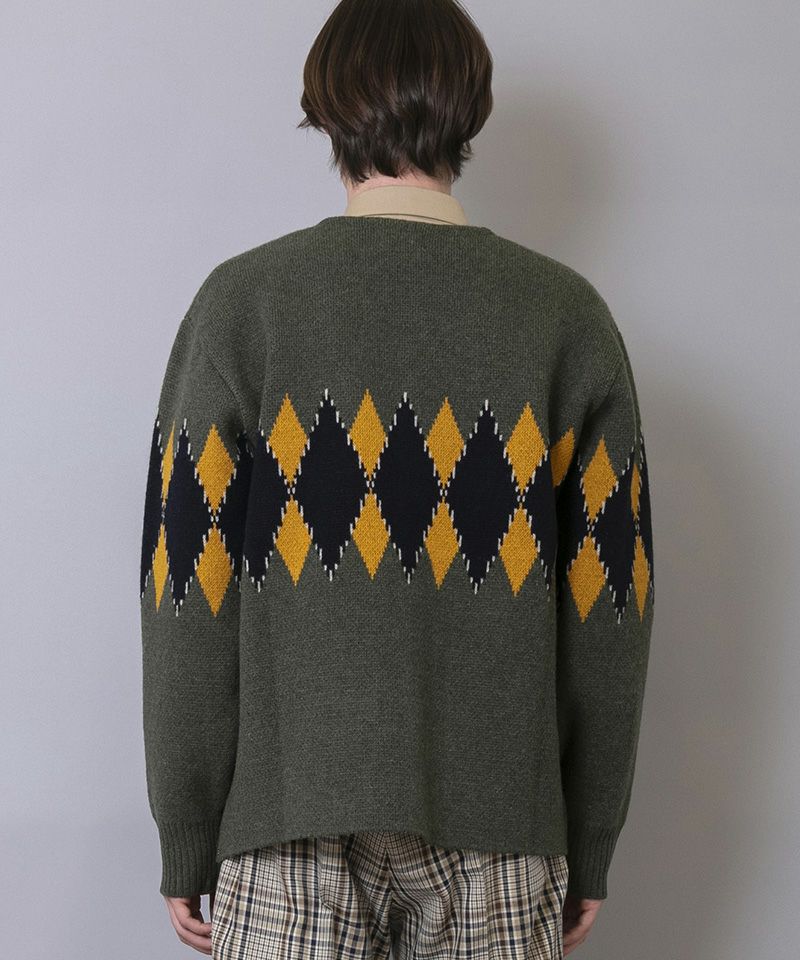 50%OFF【FACTOTUM(ファクトタム)】C-C 7G Argyle Cardigan Knit