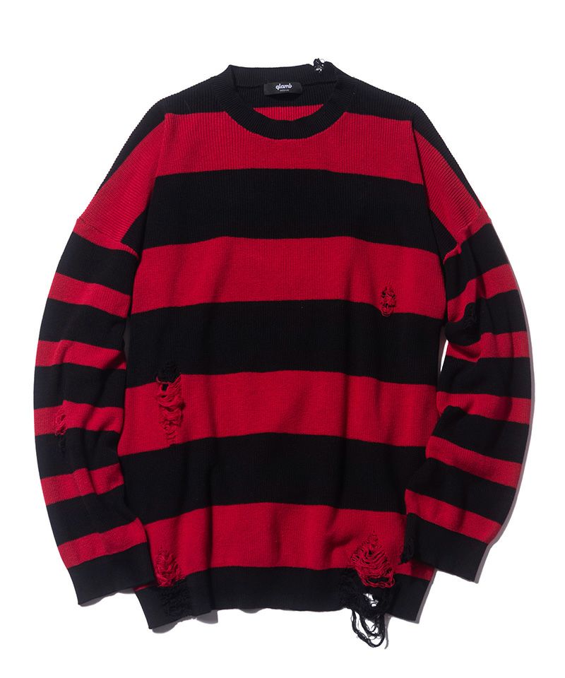 50%OFF【glamb(グラム)】Damaged Border Knit ダメージボーダーニット 