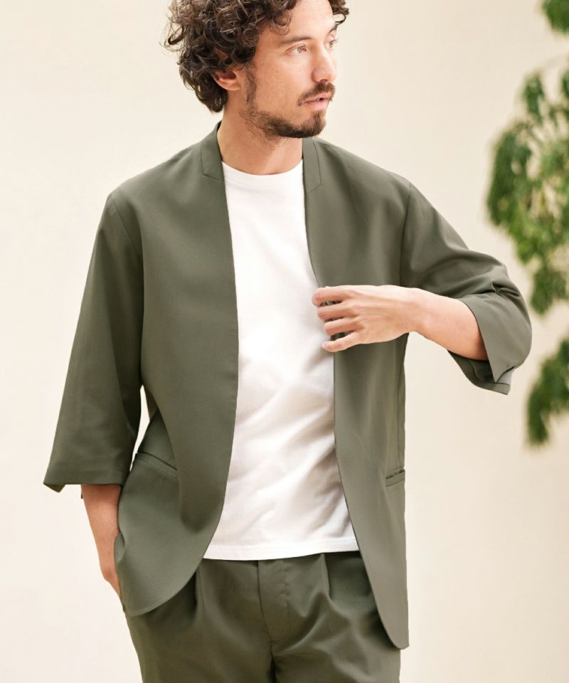 CAMBIO(カンビオ)】Minimal 3-4 Sleeve Collarless Jacket カラーレス