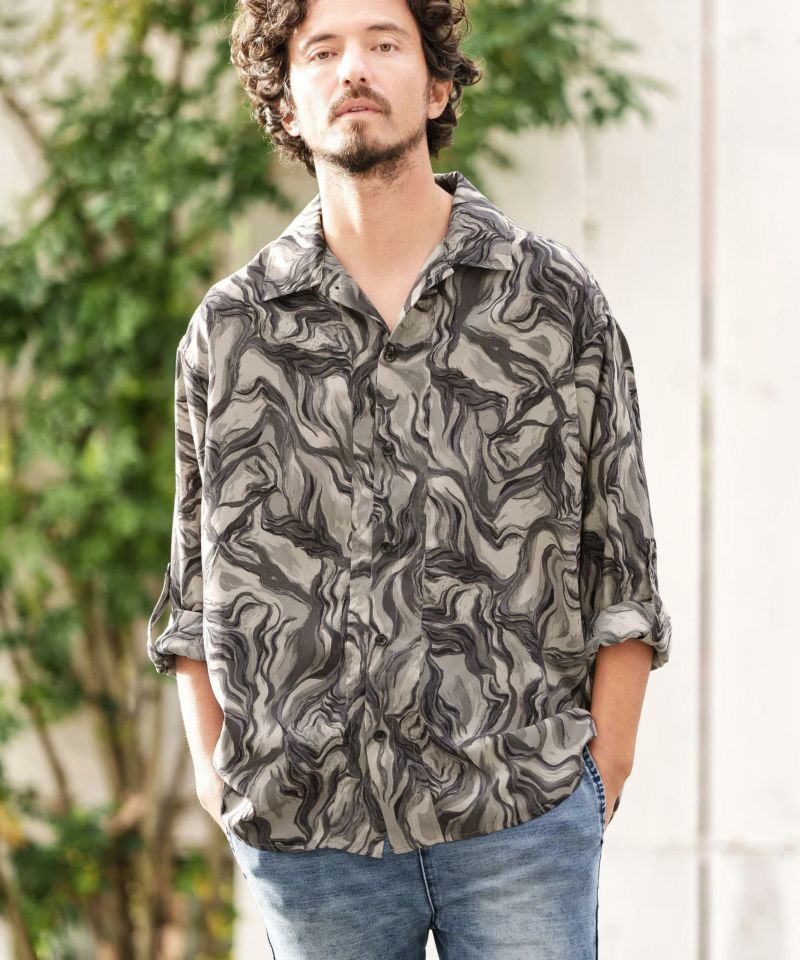 30%OFF【CAMBIO(カンビオ)】Artistic Pattern 2 way Sleeve Shirts