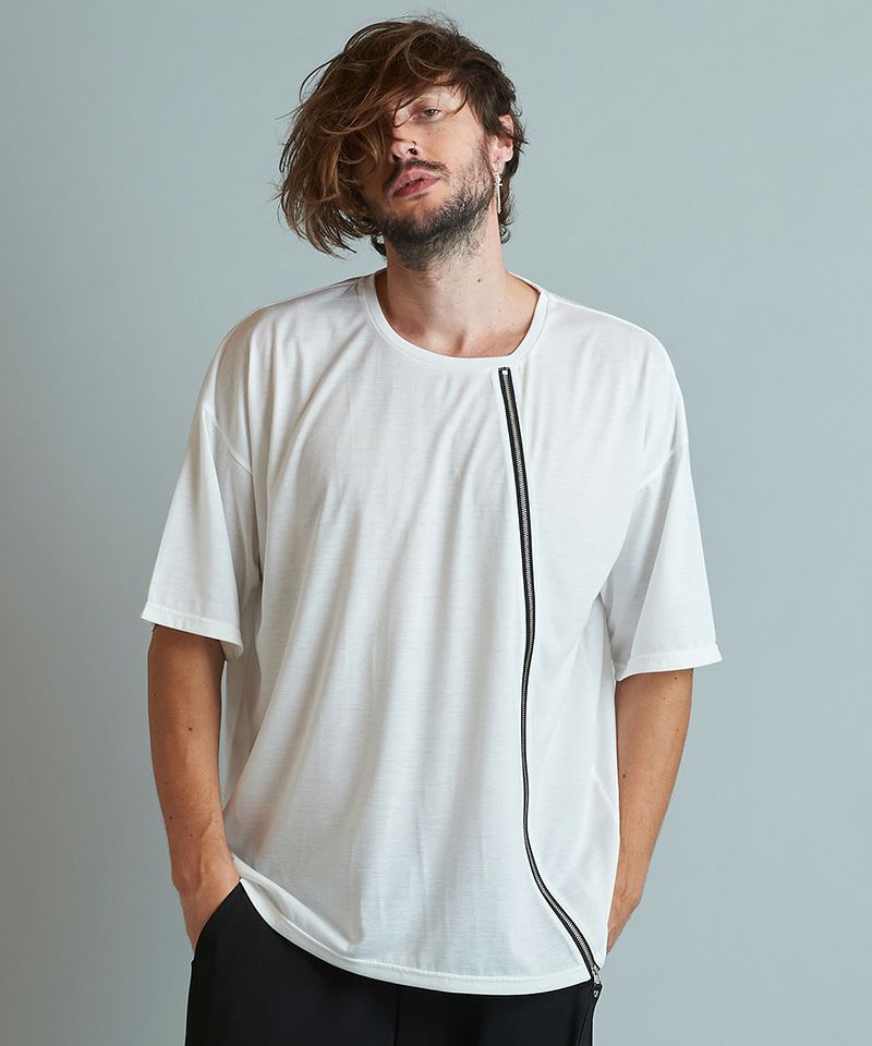 30%OFF【NO ID.(ノーアイディー)】ﾌﾛﾝﾄZIP BIG-T Tシャツ(452006-411T