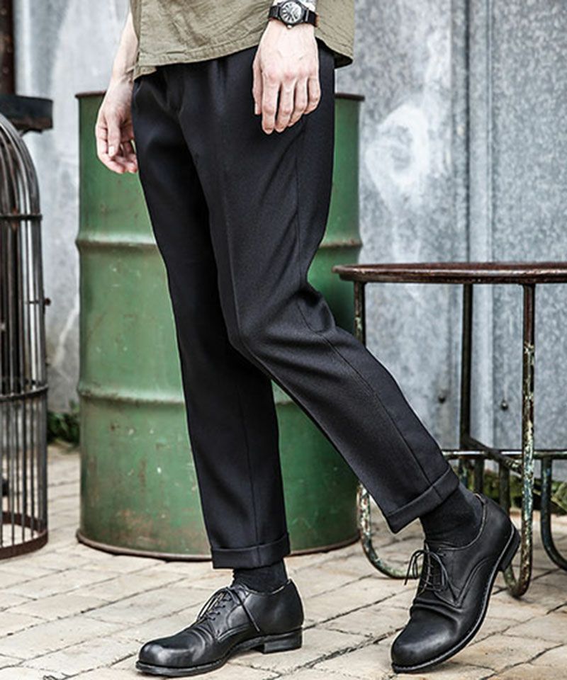 MROLIVE(ミスターオリーブ)】RETORO POLYESTER TWILL -ONE PLEATS STA-PREST TAPERED  PANTS テーパードパンツ(M-18102) CAMBIO カンビオ