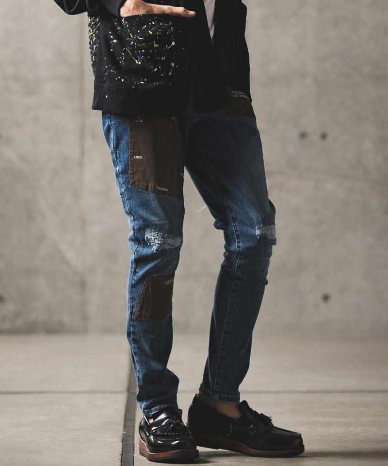 30%OFF【GLIMCLAP(グリムクラップ)】Patchwork design tight-fit denim pants デニムパンツ(14-022-gls-cd)  | CAMBIO カンビオ