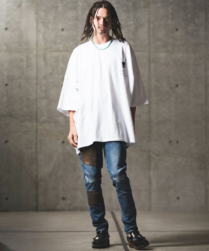 30%OFF【GLIMCLAP(グリムクラップ)】Patchwork design tight-fit denim 