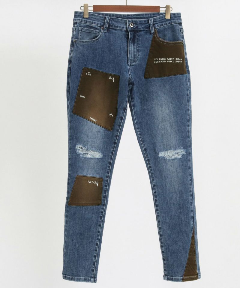 30%OFF【GLIMCLAP(グリムクラップ)】Patchwork design tight-fit denim