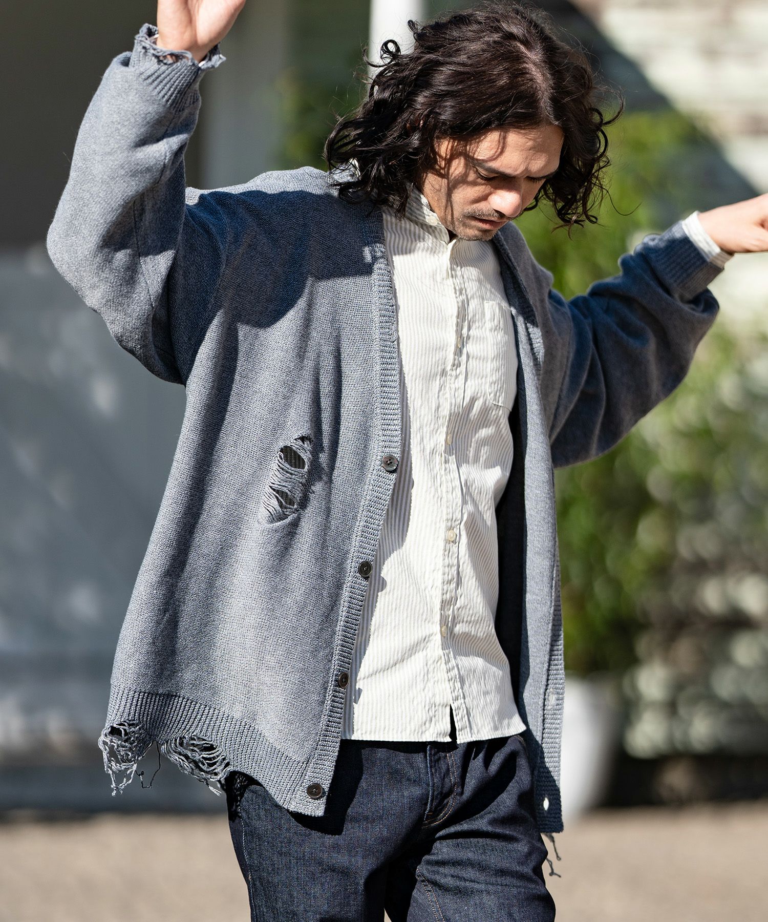 A17615 美品 アグッドバッドインフルエンス ダメージ加工カーディガン 黒M 000000067230-01.jpg?t=