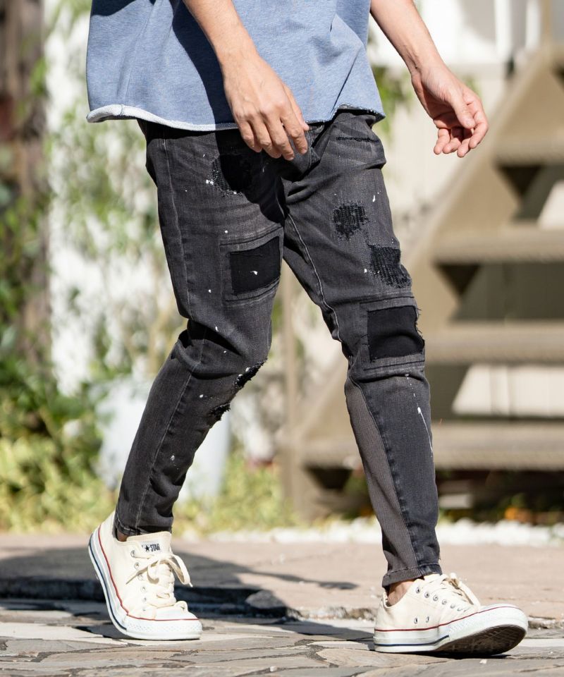 CAMBIO(カンビオ)】Damage Repair Splash Hem Rib Denim Pants デニム ...