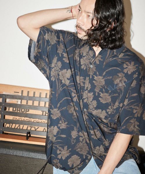 ADAM PATEK(アダムパテック)】diagonal fringe pattern looose shirt