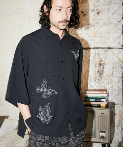 ADAM PATEK(アダムパテック)】diagonal fringe pattern looose shirt