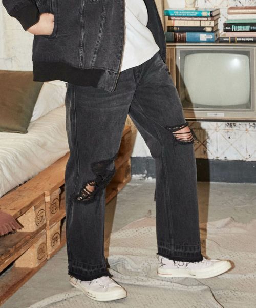 ADAM PATEK(アダムパテック)】Crash denim Tapered pants デニムパンツ