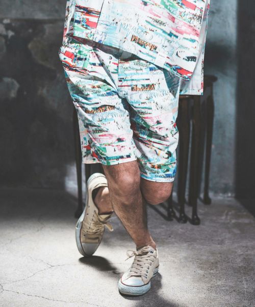 50%OFF【NOISESCAPE(ノイズスケープ)】iroquois×NOISESCAPE Exclusive patterned shorts(neon art pattern) ショートパンツ(nss063-3cd-ir)