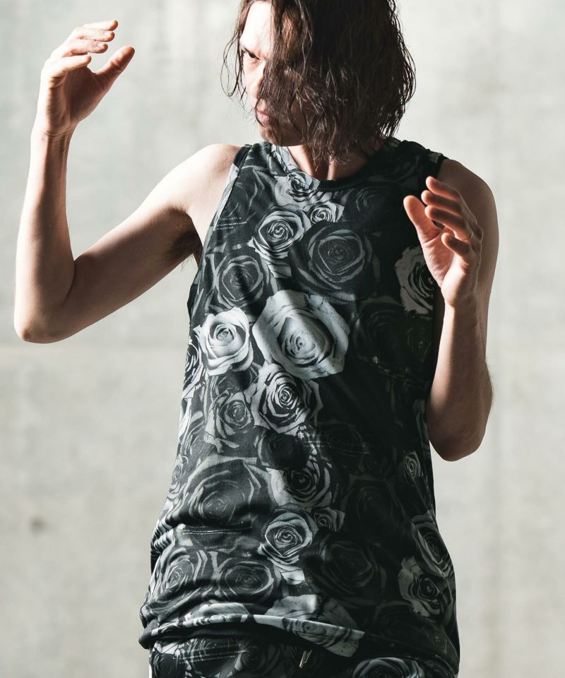 30%OFF【GLIMCLAP(グリムクラップ)】Patterned tank top-monochrome botanical pattern- タンクトップ(14-045-gls-cd) CAMBIO カンビオ