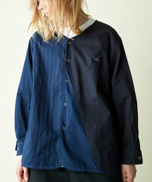 rehacer(レアセル)】Asymmetry Tone Shirt Jacket シャツジャケット