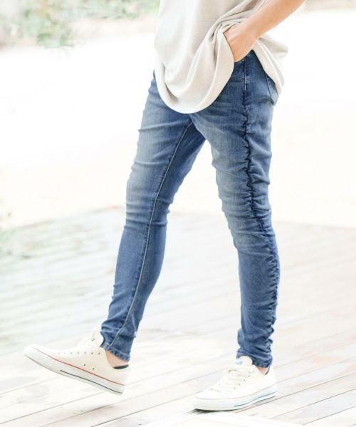 CAMBIO(カンビオ)】Distressed Hem Rib Denim Pants デニムパンツ