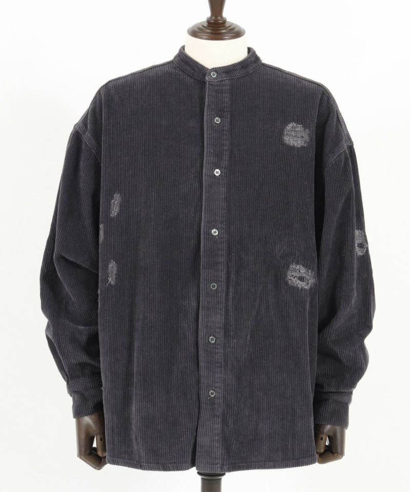ms5363-Distressed Band Collar Middle Well Corduroy Shirts シャツ-
