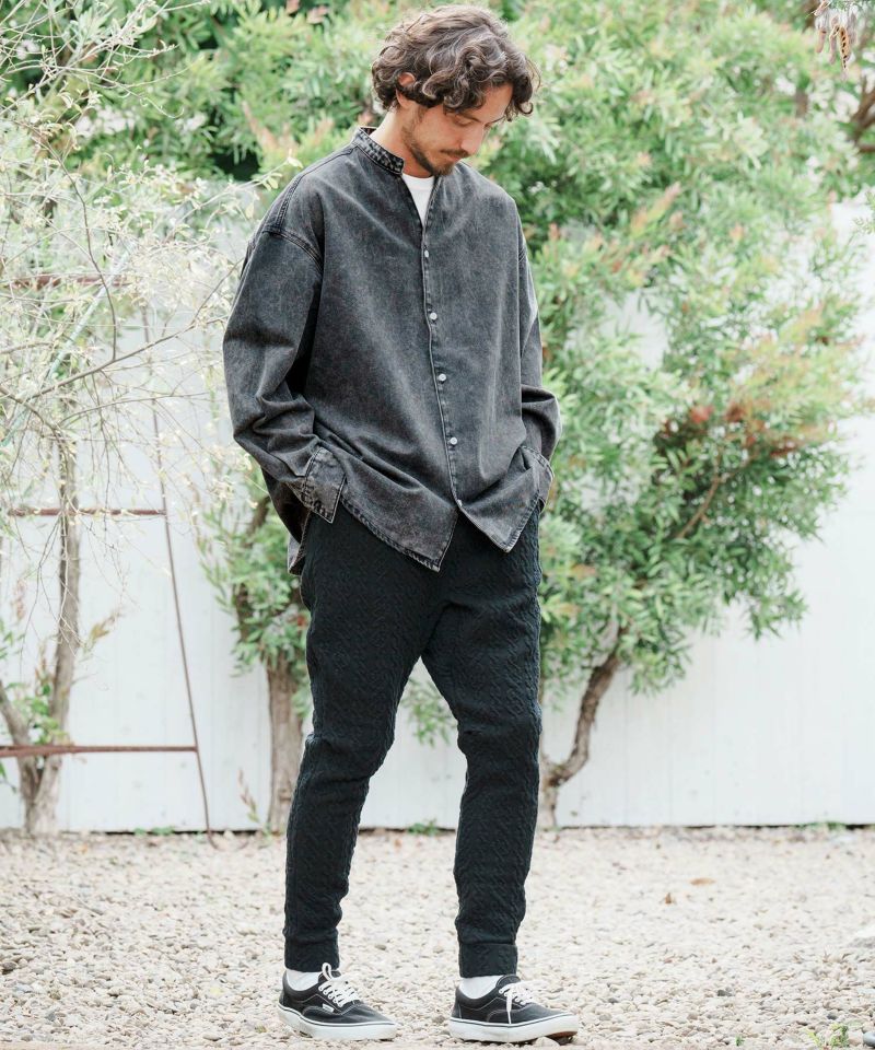 CAMBIO(カンビオ)】Chemical Wash Denim Band Collar Skipper Shirts