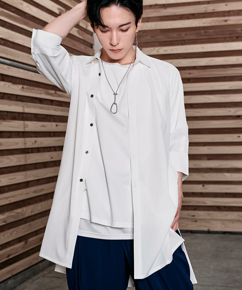 50%OFF【NO ID.(ノーアイディー)】ｻｲﾄﾞｽﾘｯﾄ7分袖ﾛﾝｸﾞSH シャツ(453006  