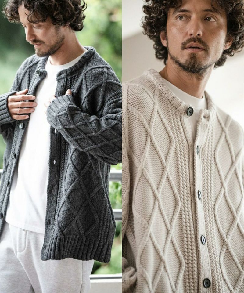 Magine(マージン)】DIAMOND CABLE CREW NECK KNIT CARDIGAN