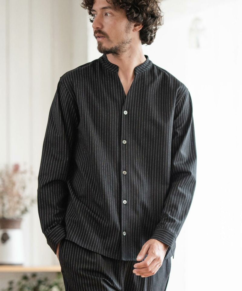 Magine(マージン)】STRETCH PIN STRIPE BAND COLLAR SKIPPER SHIRTS