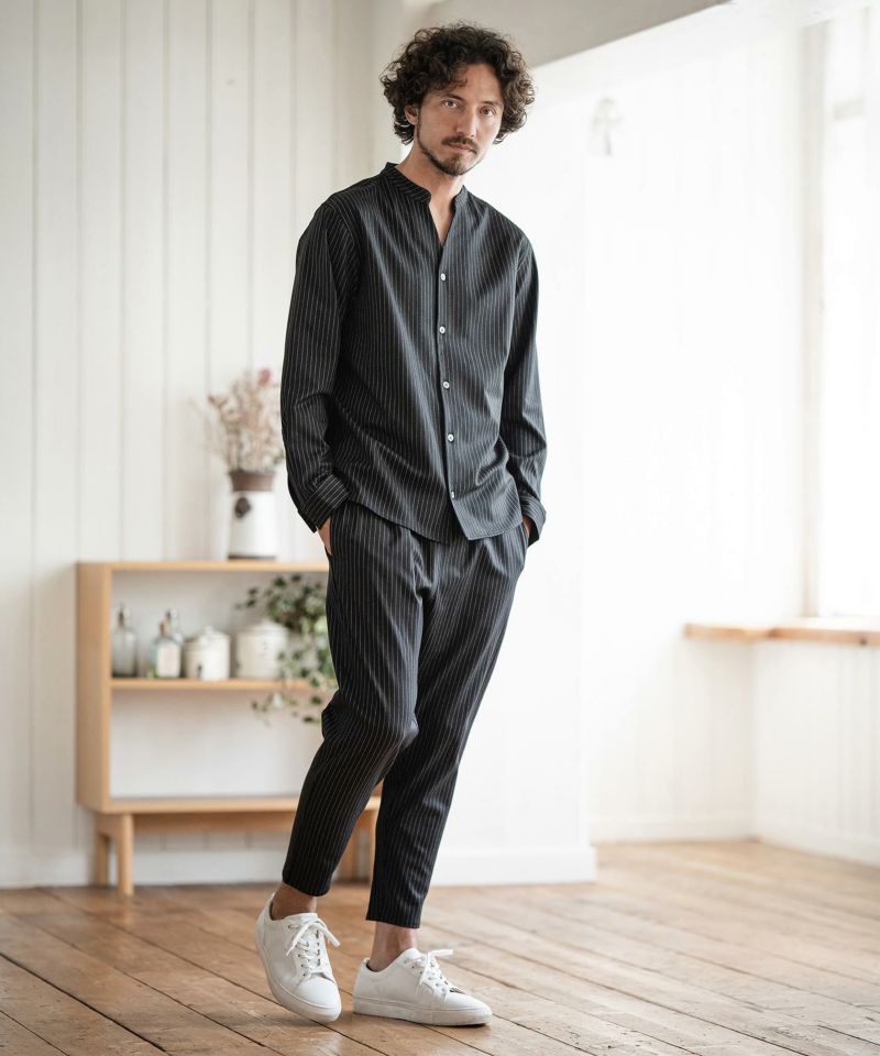 ms5367-STRETCH PIN STRIPE BAND COLLAR SKIPPER SHIRTS シャツ-