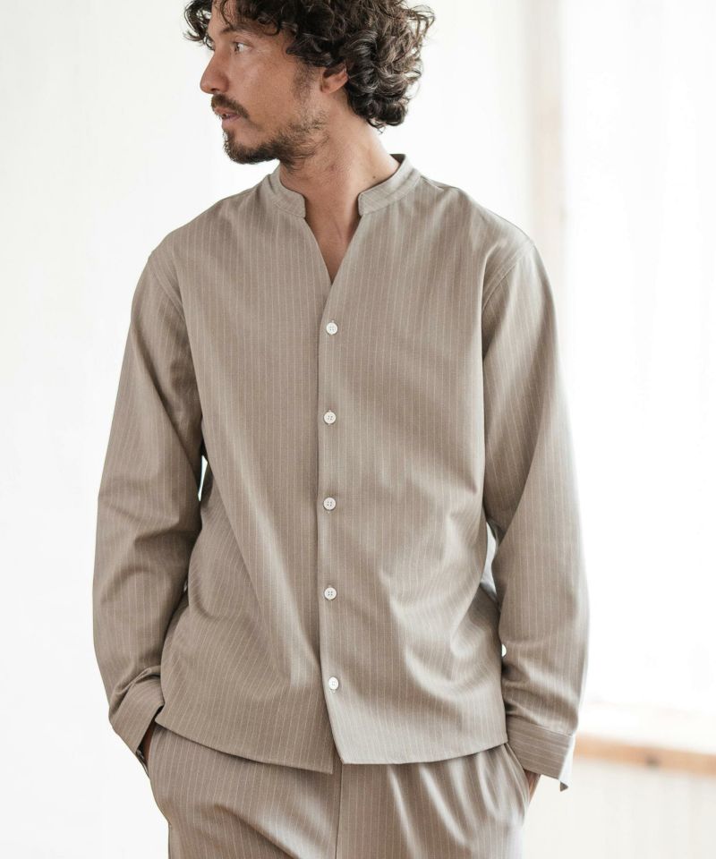 Magine(マージン)】STRETCH PIN STRIPE BAND COLLAR SKIPPER SHIRTS