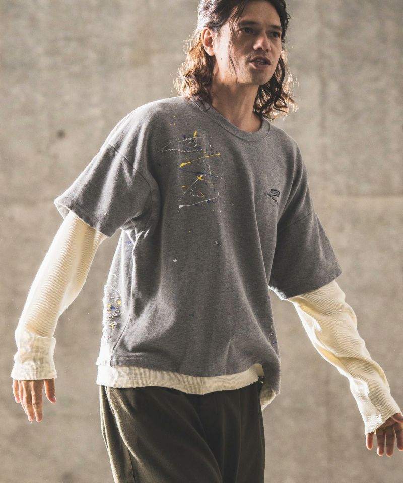 tシャツ Tシャツ mlt4385- Layered design ＆ weathered cut sew