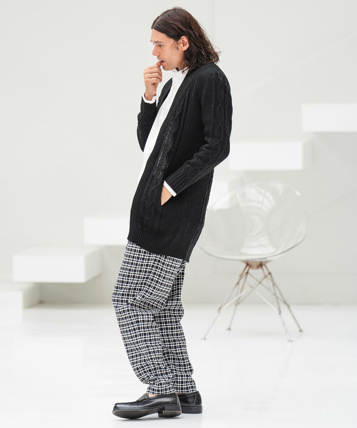 50%OFF【CAMBIO(カンビオ)】ショールカラーケーブルロングガウン  