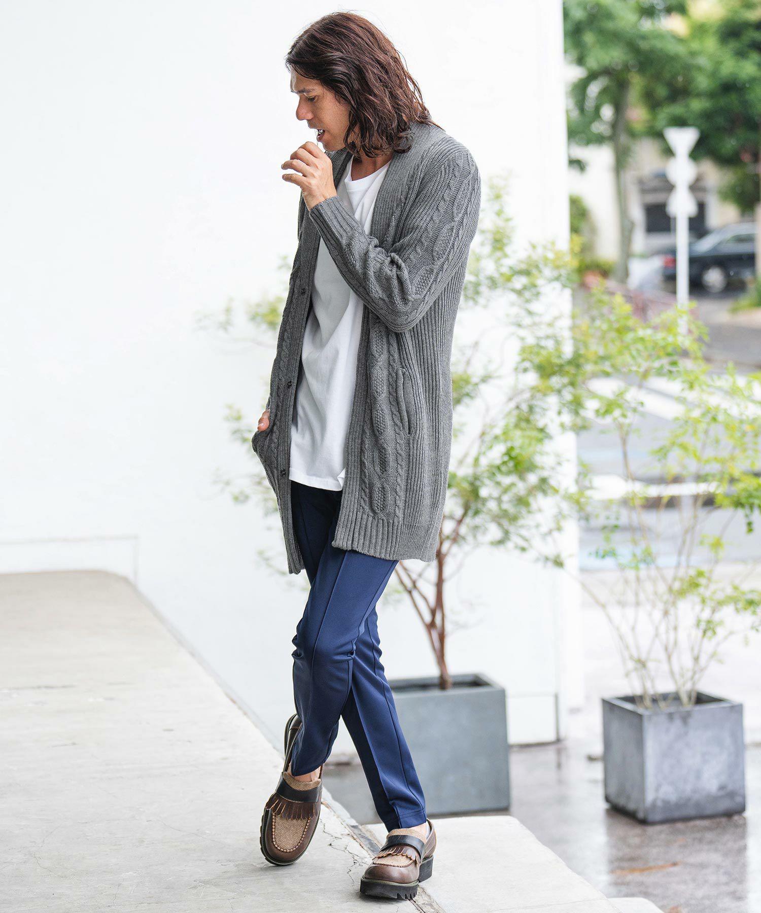 50%OFF【CAMBIO(カンビオ)】ショールカラーケーブルロングガウン  