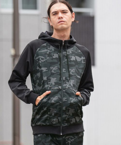 50%OFF【CAMBIO(カンビオ)】カモフラージュ切り替えジャージジップパーカー(CMB-R0027)