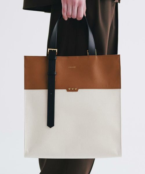 CULLNI(クルニ)】Belt Handle Leather ＆ Canvas Combination Tote Bag
