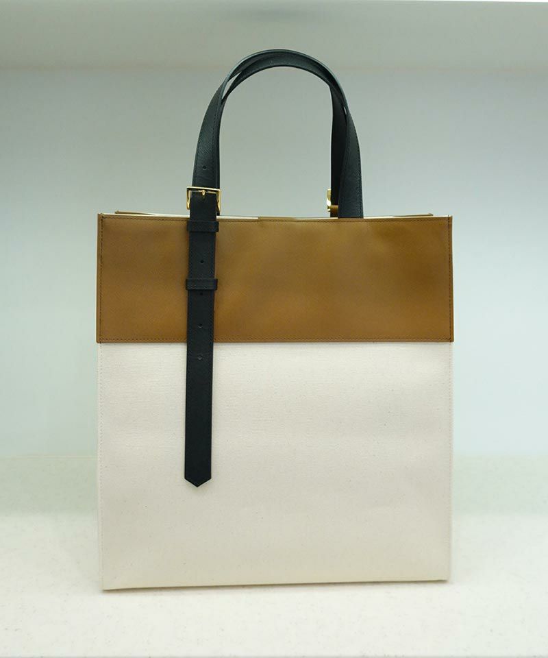 CULLNI(クルニ)】Belt Handle Leather ＆ Canvas Combination Tote Bag