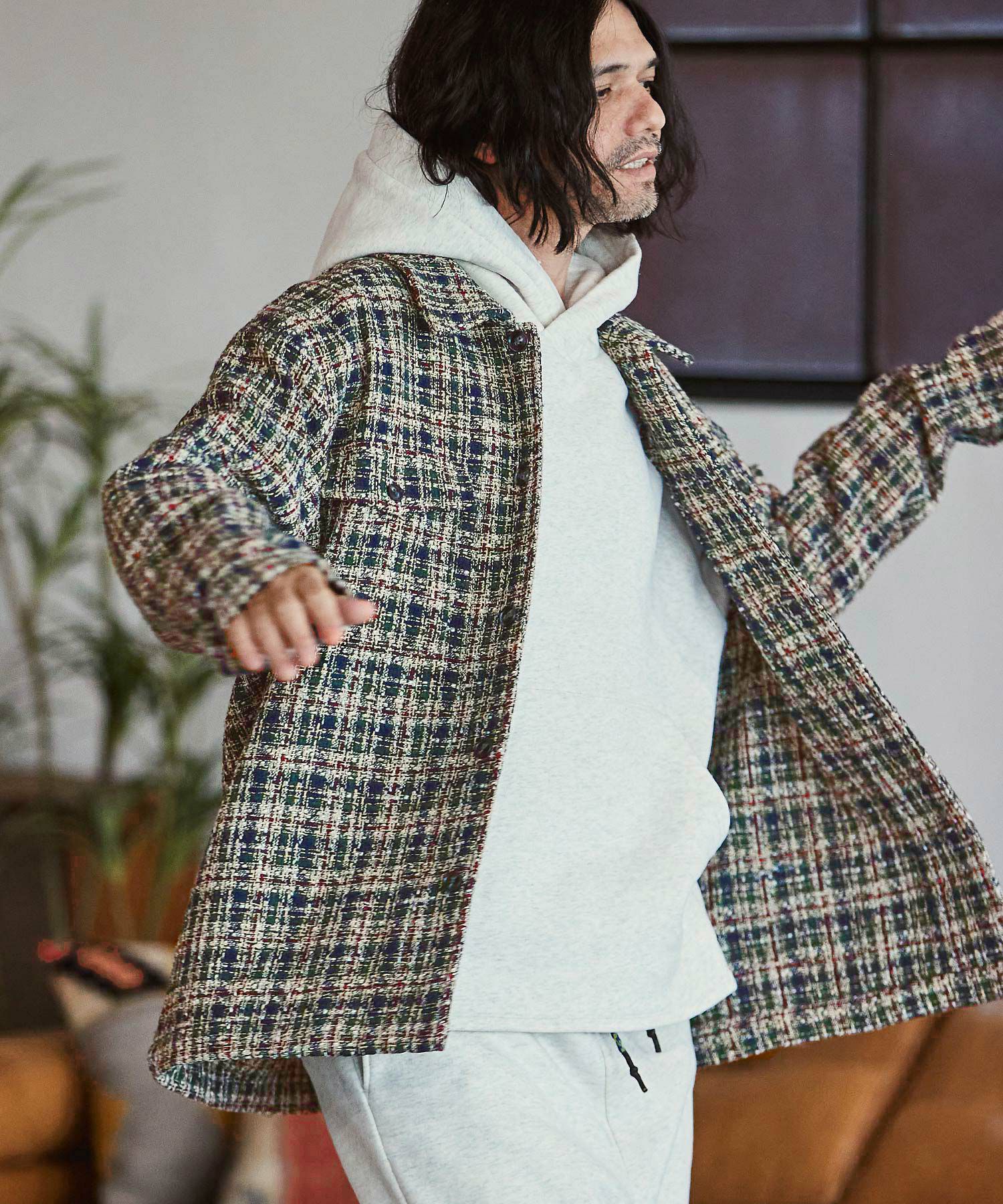 60%OFF【CAMBIO(カンビオ)】ツイードチェックCPOシャツジャケット